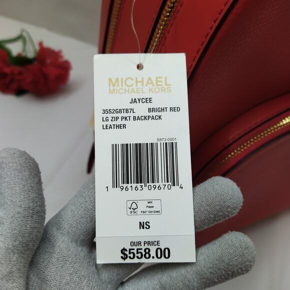 Michael Kors Jaycee Pebbled Red Leather Zipper Top Handle Large Backpack - NWT main image 9